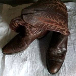 Nocona Texas Dark Brown Leather Western Authentic Cowboys Boots 8.5D Botas Cuero